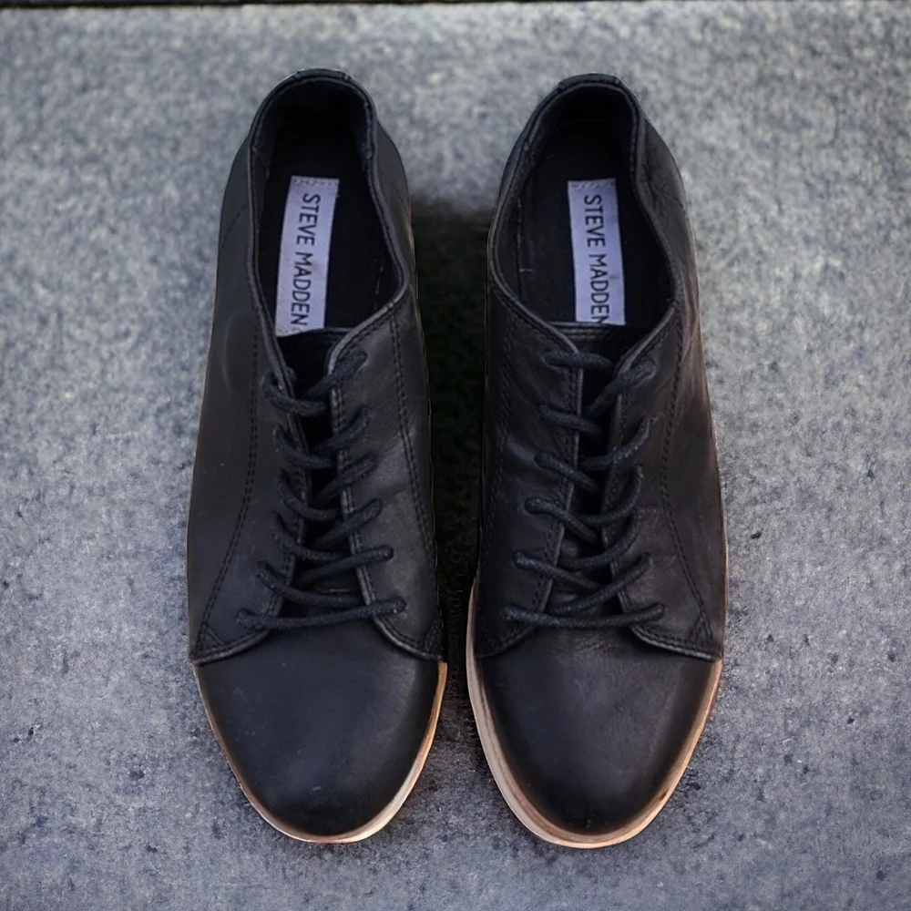 VINTAGE Y2K STEVE MADDEN Kimber Black Platforms 6 Leather Loafers Rave Goth Punk